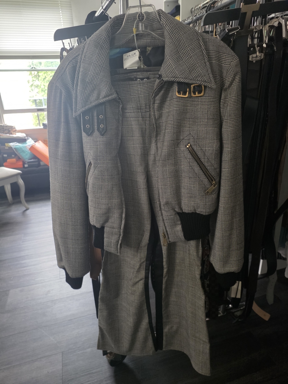 Authentic DOLCE GABBANA pant Set Sz EURO 42. Back Of Pant Is Real Leather
